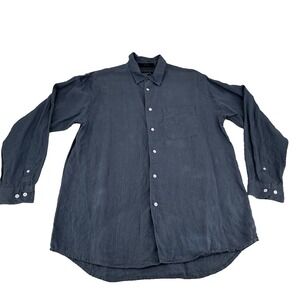 BRANDINI 100% Linen Long Sleeve Button Down Shirt Mens Medium Gray